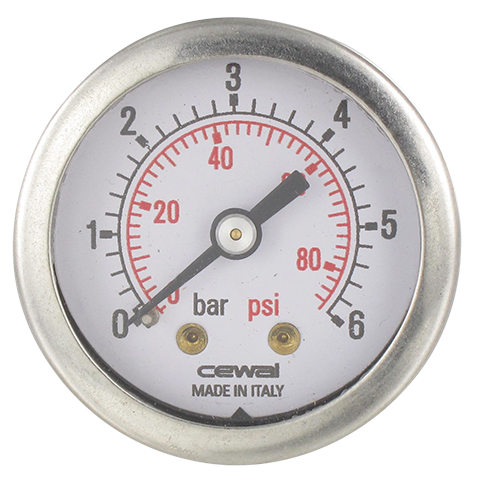 Manomètre sec boîtier INOX Ø40 raccord axial 1/8\" 0-6 bar Composants pneumatiques