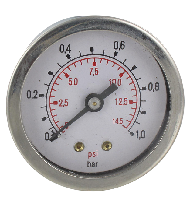 Manomètre sec boîtier INOX Ø50 raccord axial 1/8\" 0-1 bar Composants pneumatiques
