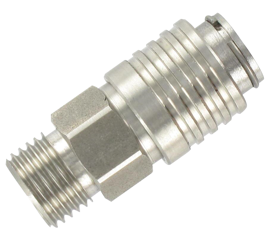 Mini-coupling double shut-off plug cylindrical male 5 mm passage in stainless steel 316L