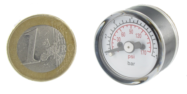 Miniature pressure gauges series ABS D25 with axial connection G1/8''