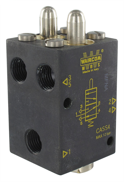 Monostable 5/2-way metal push-button pneumatic operated valves (G1/8\" to G1/2\")