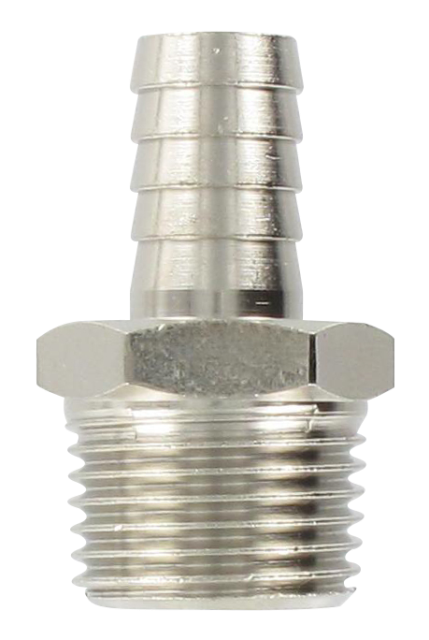 Nickel-plated brass conical male barb connector 1/2-12