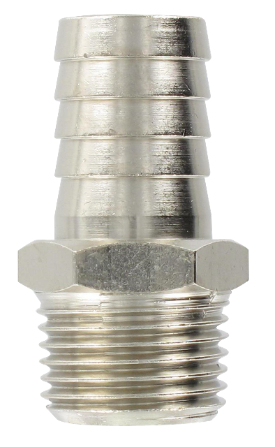 Nickel-plated brass conical male barb connector 1/2-17