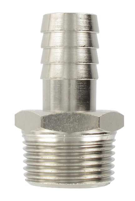 Nickel-plated brass conical male barb connector 1\"-21