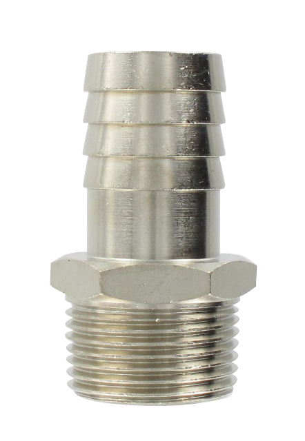 Nickel-plated brass conical male barb connector 1\"27