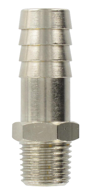 Nickel-plated brass conical male barb connector 1/4-13,5