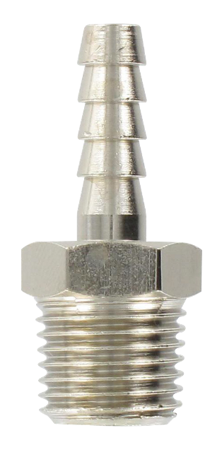 Nickel-plated brass conical male barb connector 1/4-6