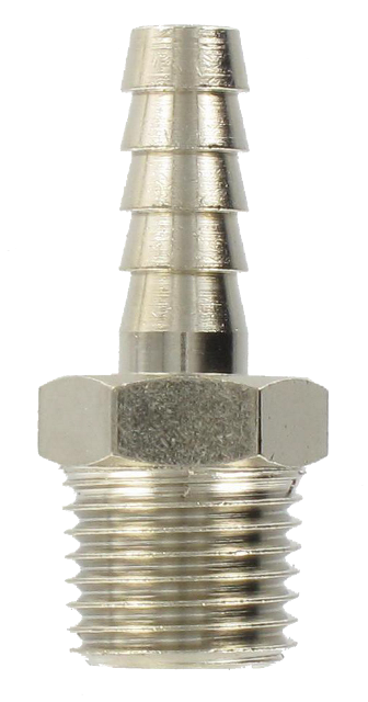 Nickel-plated brass conical male barb connector 1/4-7