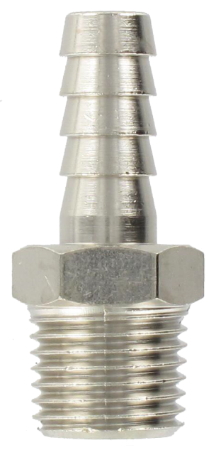 Nickel-plated brass conical male barb connector 1/4-8