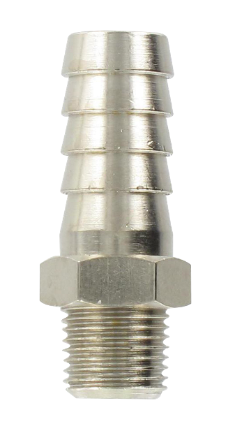 Nickel-plated brass conical male barb connector 1/8-10