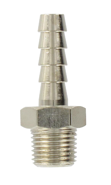 Nickel-plated brass conical male barb connector 1/8-6