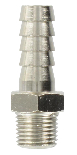 Nickel-plated brass conical male barb connector 1/8-8