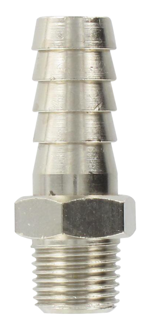 Nickel-plated brass conical male barb connector 1/8-9