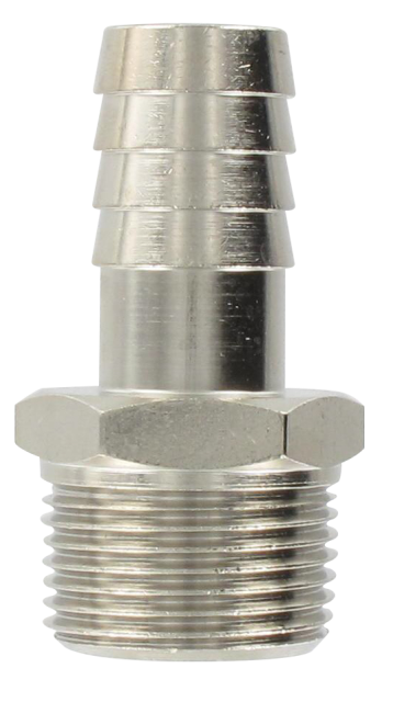 Nickel-plated brass conical male barb connector 3/4-18