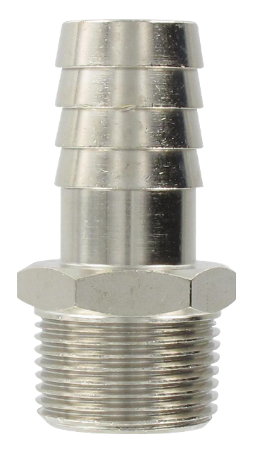 Nickel-plated brass conical male barb connector 3/4-21