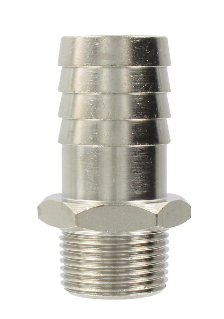 Nickel-plated brass conical male barb connector 3/4-27