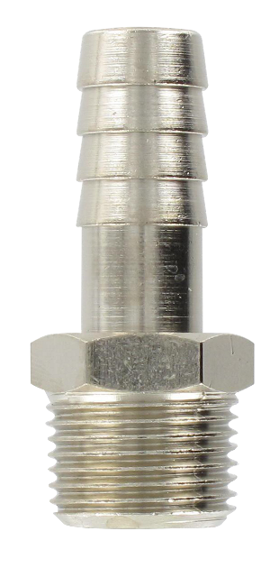 Nickel-plated brass conical male barb connector 3/8-11,5