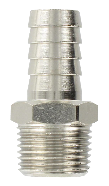 Nickel-plated brass conical male barb connector 3/8-12