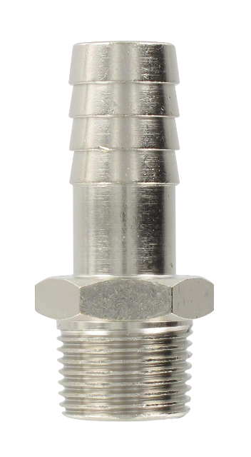 Nickel-plated brass conical male barb connector 3/8-13,5