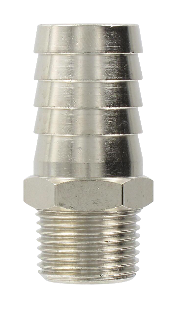 Nickel-plated brass conical male barb connector 3/8-17