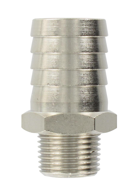 Nickel-plated brass conical male barb connector 3/8-20