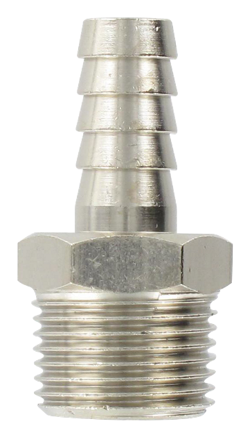 Nickel-plated brass conical male barb connector 3/8-9