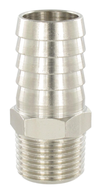 Nickel-plated brass conical male barb connector 1\"-25