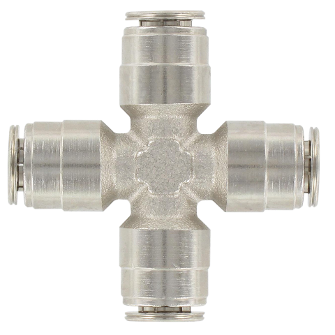 Nickel-plated brass equal cross misting fitting T.1/4 (6.35) Pneumatic push-in fittings