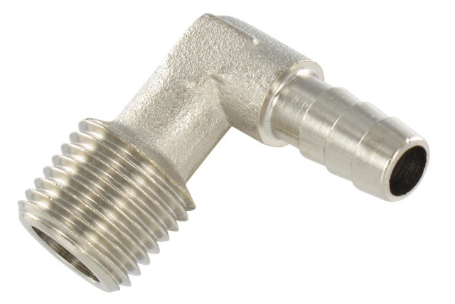 Nickel-plated brass L-shaped tapered male barb connectors