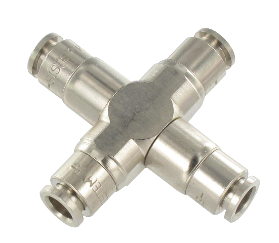 Nickel-plated brass push-in equal cross fitting T12 Pneumatic push-in fittings