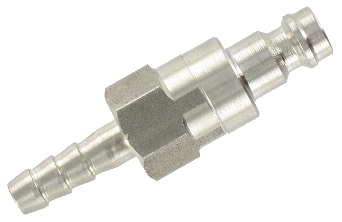 Plugged tips with barb connector 5 mm bore in 316L stainless steel