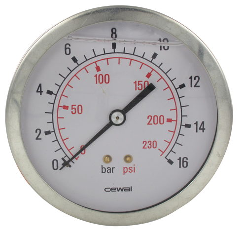 Pressure gauge Ø100 axial connection 1/2 0-16 bar
