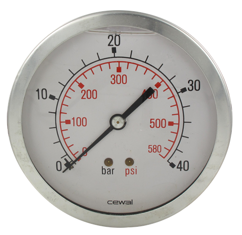 Pressure gauge Ø100 axial connection 1/2 0-40 bar Pneumatic components