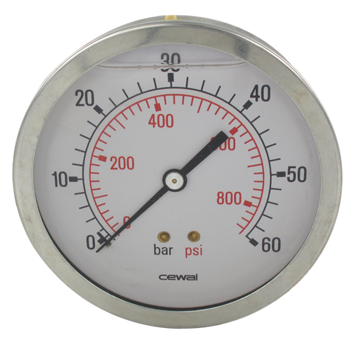 Pressure gauge Ø100 axial connection 1/2 0-60 bar