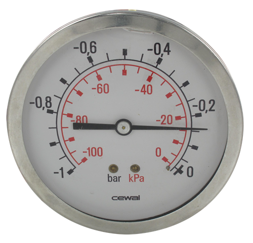 Pressure gauge Ø100 axial connection 1/2 -1-0 bar