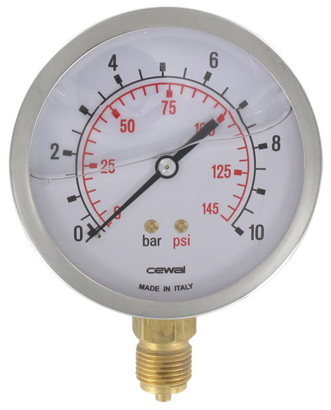 Pressure gauge Ø100 radial connection 1/2 0-10 bar