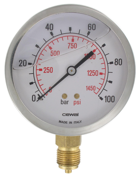Pressure gauge Ø100 radial connection 1/2 0-100 bar