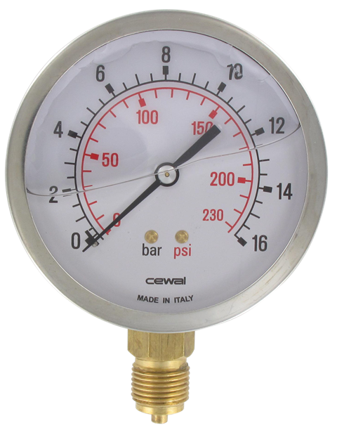 Pressure gauge Ø100 radial connection 1/2 0-16 bar