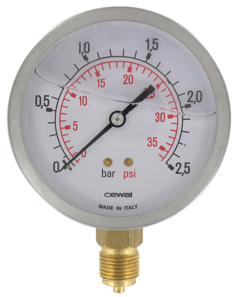 Pressure gauge Ø100 radial connection 1/2 0-2,5 bar
