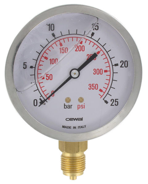 Pressure gauge Ø100 radial connection 1/2 0-25 bar