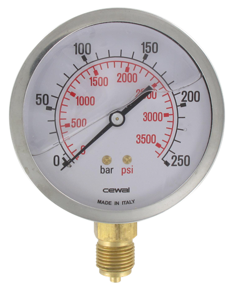 Pressure gauge Ø100 radial connection 1/2 0-250 bar