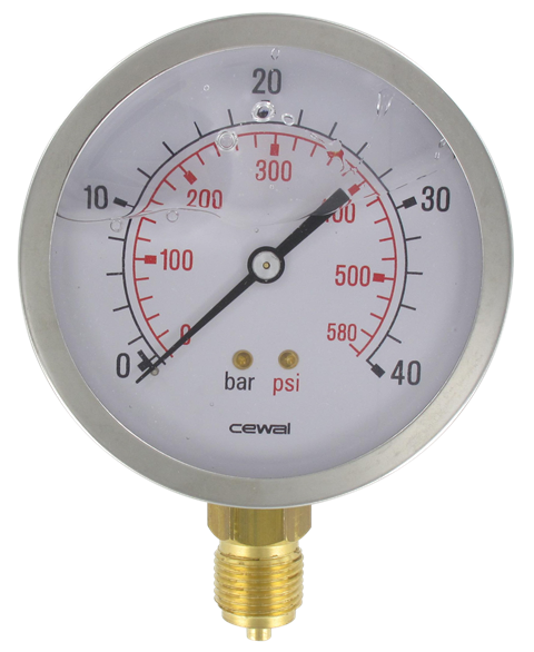 Pressure gauge Ø100 radial connection 1/2 0-40 bar Pneumatic components