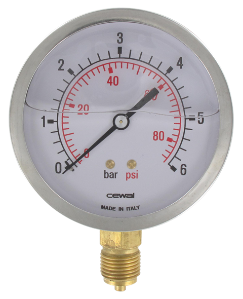 Pressure gauge Ø100 radial connection 1/2 0-6 bar