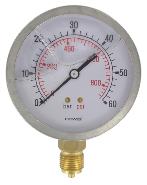 Pressure gauge Ø100 radial connection 1/2 0-60 bar