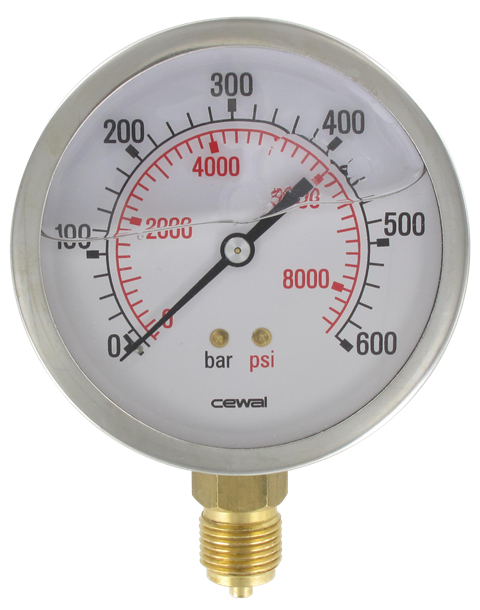 Pressure gauge Ø100 radial connection 1/2 0-600 bar