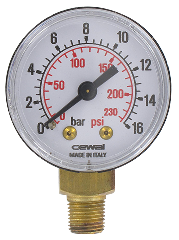 Pressure gauge Ø40 radial connection 1/8 0-16 bar