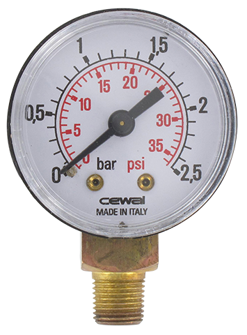 Pressure gauge Ø40 radial connection 1/8 0-2,5 bar