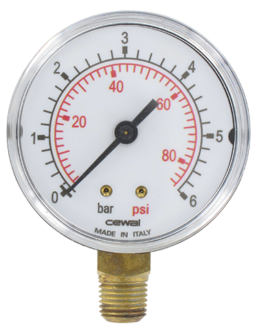 Pressure gauge Ø63 radial connection 1/4 0-6 bar