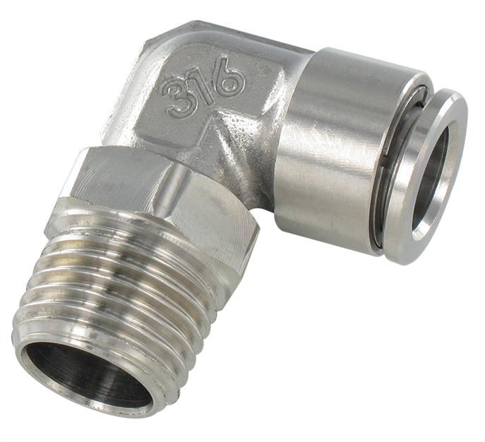 Push-in fittings elbow male swivel BSP tapered mini series in stainless steel