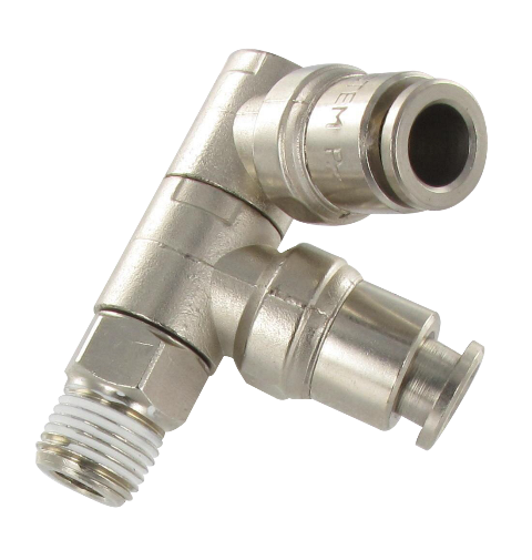Push-in fitting male swivel BSP tapered 2 outlets for nickel-plated brass 1/8-4-4